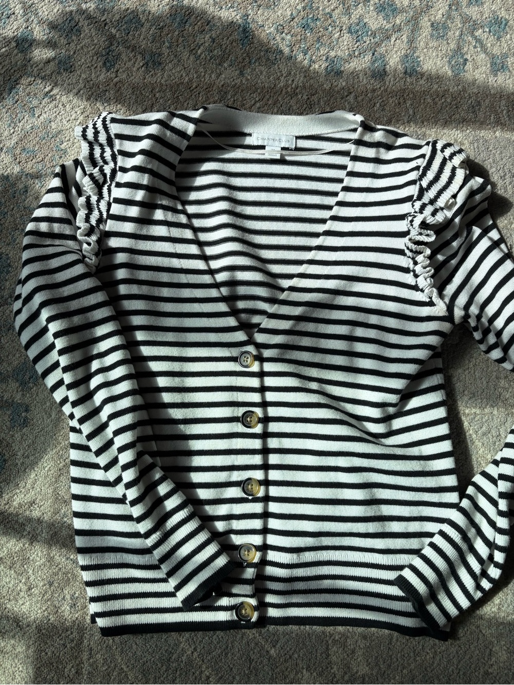 Charter Club Black and White Striped Knit Top